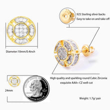 Load image into Gallery viewer, TOPGRILLZ Aretes Para Hombre 14K Gold Plated 925 Sterling Silver Iced out CZ Hypoallergenic Round Screw Back Stud Earrings for Men