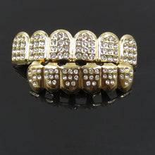 Load image into Gallery viewer, OYOGAA 14K Gold Plated ICED Out CZ Teeth Grillz Top Bottom Tooth Caps Hip Hop Bling New Gold Shiny Grills Costume jewelry