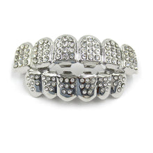 Load image into Gallery viewer, OYOGAA 14K Gold Plated ICED Out CZ Teeth Grillz Top Bottom Tooth Caps Hip Hop Bling New Gold Shiny Grills Costume jewelry