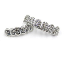 Load image into Gallery viewer, OYOGAA 14K Gold Plated ICED Out CZ Teeth Grillz Top Bottom Tooth Caps Hip Hop Bling New Gold Shiny Grills Costume jewelry