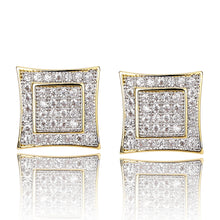 Load image into Gallery viewer, TOPGRILLZ 925 Sterling Silver Iced out Men 14k Gold Square Kite Screw Back Hypoallergenic Stud Earrings with Simulated Diamond