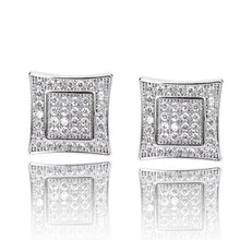 Load image into Gallery viewer, TOPGRILLZ 925 Sterling Silver Iced out Men 14k Gold Square Kite Screw Back Hypoallergenic Stud Earrings with Simulated Diamond