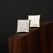 Load image into Gallery viewer, TOPGRILLZ 925 Sterling Silver Iced out Men 14k Gold Square Kite Screw Back Hypoallergenic Stud Earrings with Simulated Diamond