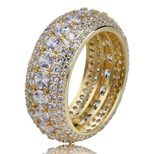 Load image into Gallery viewer, TOPGRILLZ 10mm 5 Rows 14K Gold Plated Iced out Premium Diamond CZ Royal Eternity Wedding Engagement Band Ring for Men Women