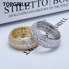 Load image into Gallery viewer, TOPGRILLZ 10mm 5 Rows 14K Gold Plated Iced out Premium Diamond CZ Royal Eternity Wedding Engagement Band Ring for Men Women