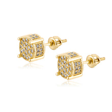 Load image into Gallery viewer, TOPGRILLZ 14K Gold and Silver Plated Iced out CZ Cluster Round Bling Screw Back Stud Earrings for Men and Women Hip Hop Jewelry
