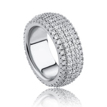 Load image into Gallery viewer, JINAO 9mm 5Rows 14K Gold Plated Iced Out Lab Simulated Diamond Cubic Zirconia Eternity Wedding Band Ring for Men Women