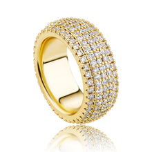 Load image into Gallery viewer, JINAO 9mm 5Rows 14K Gold Plated Iced Out Lab Simulated Diamond Cubic Zirconia Eternity Wedding Band Ring for Men Women
