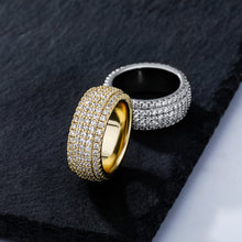 Load image into Gallery viewer, JINAO 9mm 5Rows 14K Gold Plated Iced Out Lab Simulated Diamond Cubic Zirconia Eternity Wedding Band Ring for Men Women