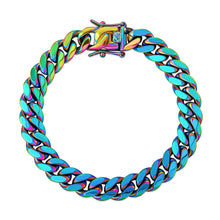 Load image into Gallery viewer, TOPGRILLZ 10,14mm Polished Stainless Solid Colorful Rainbow Cuban Link Chain Bracelet for Men and Women Hip Hop Personality Jewelry