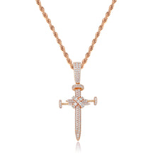 Load image into Gallery viewer, JINAO Hip Hop Iced Out CZ Nail Cross Necklace 18K Gold Plated Simulated Diamond Pendant for Men