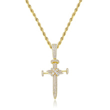 Load image into Gallery viewer, JINAO Hip Hop Iced Out CZ Nail Cross Necklace 18K Gold Plated Simulated Diamond Pendant for Men