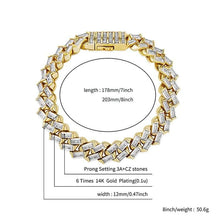 Load image into Gallery viewer, 12MM Baguette Prong Link Bracelet - GOLD - Alliceonyou