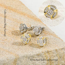 Load image into Gallery viewer, TOPGRILLZ Aretes Para Hombre 14K Gold Plated 925 Sterling Silver Iced out CZ Hypoallergenic Round Screw Back Stud Earrings for Men