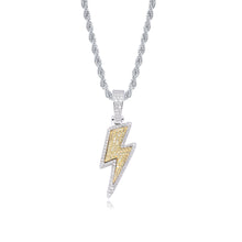 Load image into Gallery viewer, JINAO Hip Hop Lightning Bolt Design Pendant 18k Gold Plated Iced Out CZ Pendant Necklace with Micropave Simulated Diamond for Men Women