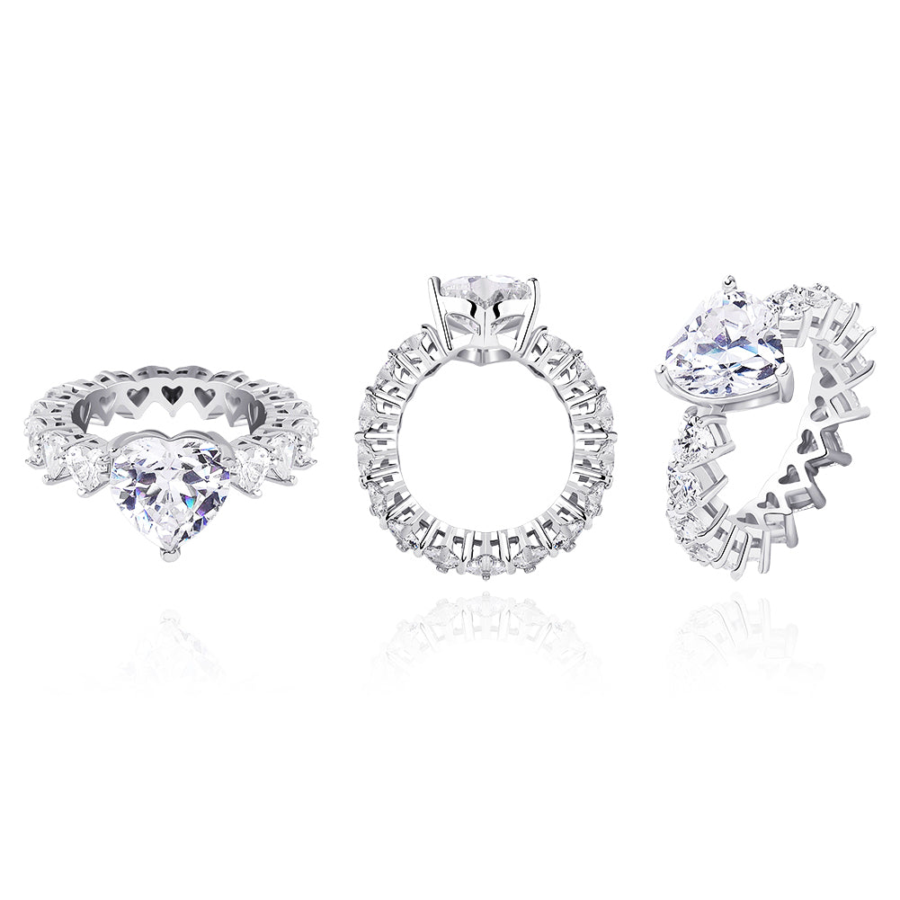 Heart Wedding Baguette Ring For Women - Silver