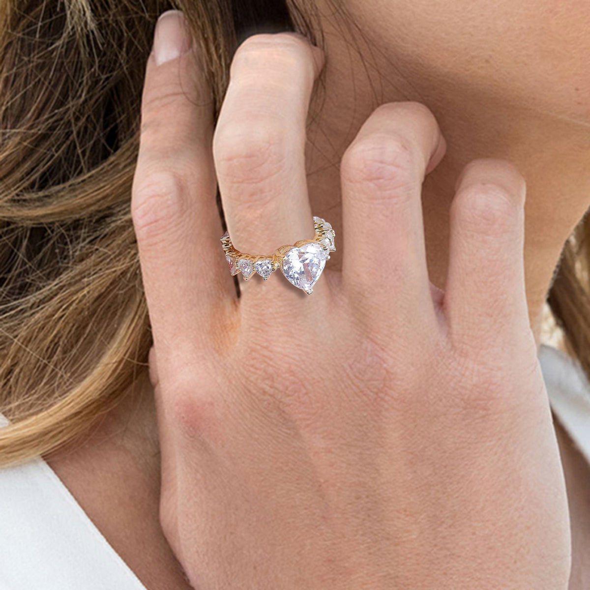 Heart Wedding Baguette Ring For Women - Gold