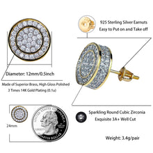 Load image into Gallery viewer, TOPGRILLZ Aretes Para Hombre 14K Gold Plated 925 Sterling Silver Iced out CZ Hypoallergenic Round Screw Back Stud Earrings for Men

