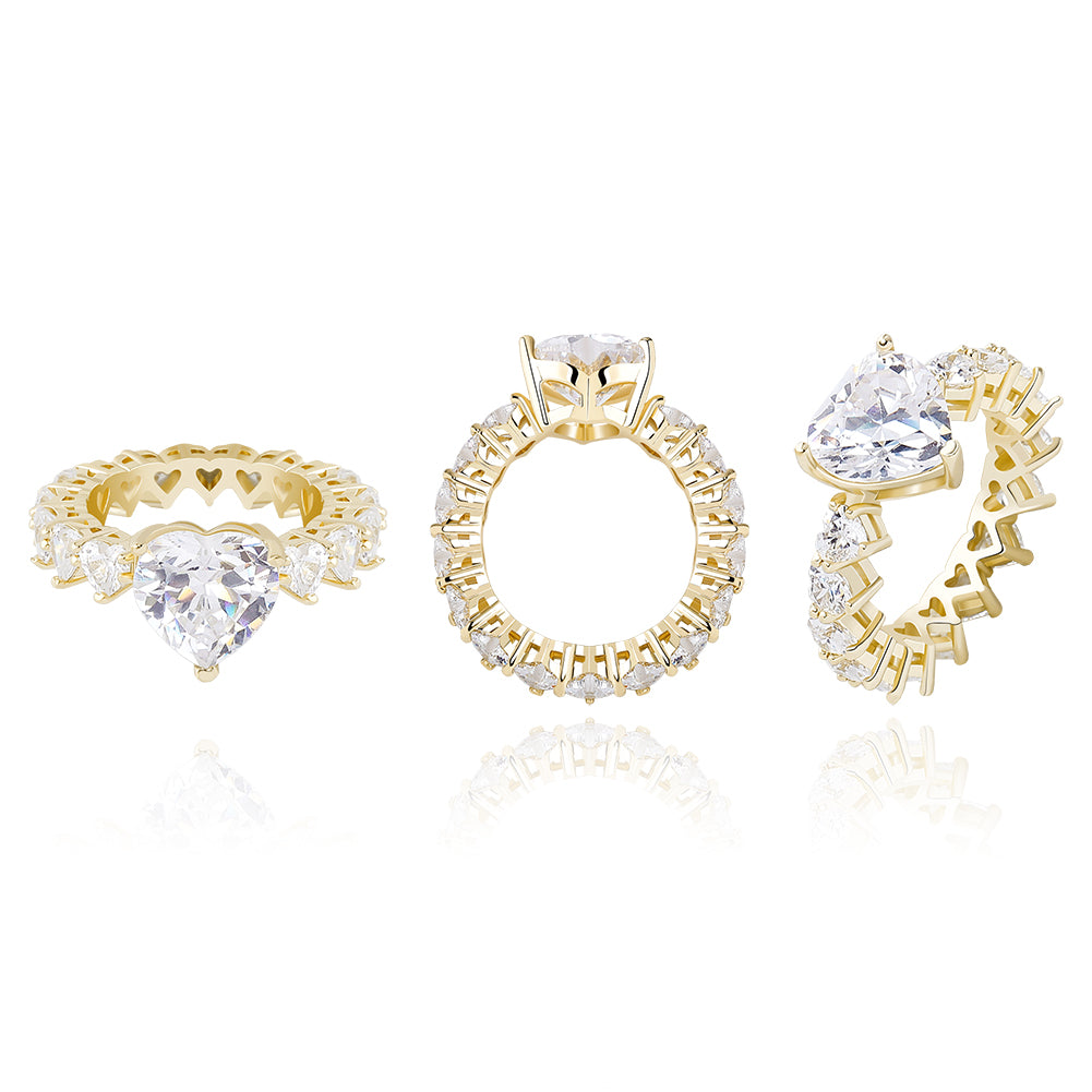 Heart Wedding Baguette Ring For Women - Gold