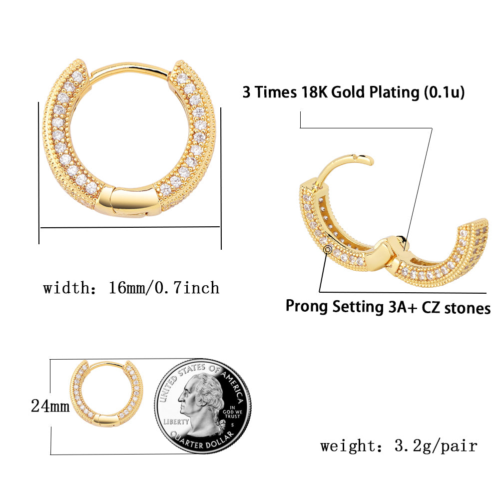 TOPGRILLZ Iced Out Hoop Earrings Cubic Zirconia Huggie Cartilage Cuff Diamond Hypoallergenic 14K Gold Plated Luxury Fashion Round Circle Earrings Jewelry Gift for Men Women