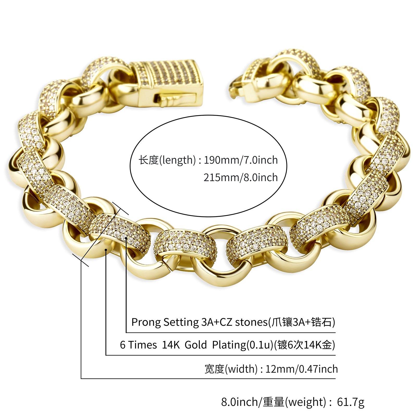 Iced Out Circle Cuban Link Bracelet - Gold - Alliceonyou