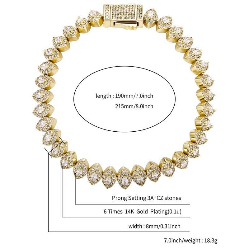 8MM Marquise Cut Cluster Tennis Bracelet - GOLD - Alliceonyou