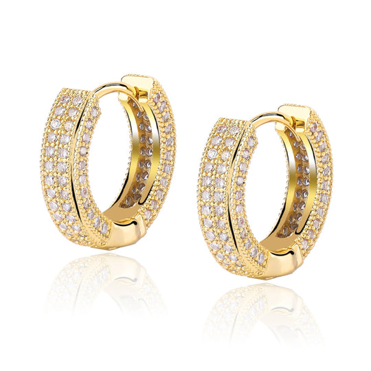 TOPGRILLZ Iced Out Hoop Earrings Cubic Zirconia Huggie Cartilage Cuff Diamond Hypoallergenic 14K Gold Plated Luxury Fashion Round Circle Earrings Jewelry Gift for Men Women
