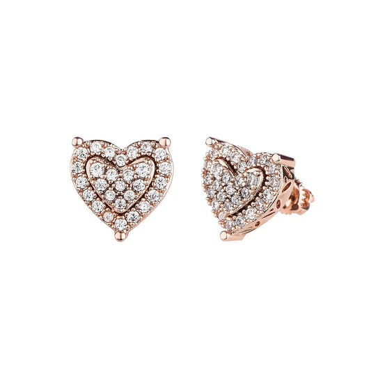 Iced Heart Earrings - Rose Gold - Alliceonyou