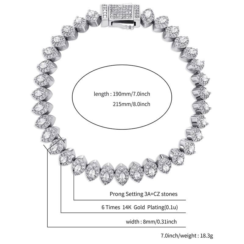 8MM Marquise Cut Cluster Tennis Bracelet - SLIVER - Alliceonyou