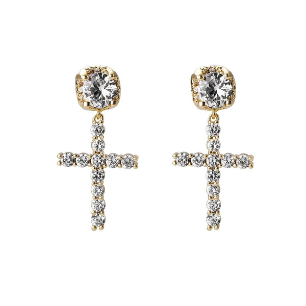 Iced Ankh Cross Earrings - GOLD - Alliceonyou