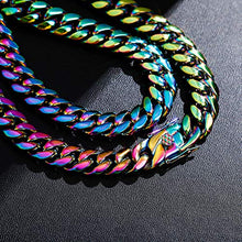 Load image into Gallery viewer, TOPGRILLZ 10,14mm Polished Stainless Steel Solid Rainbow Colorful Cuban Link Chain Necklace for Men Women Hip Hop Jewelry
