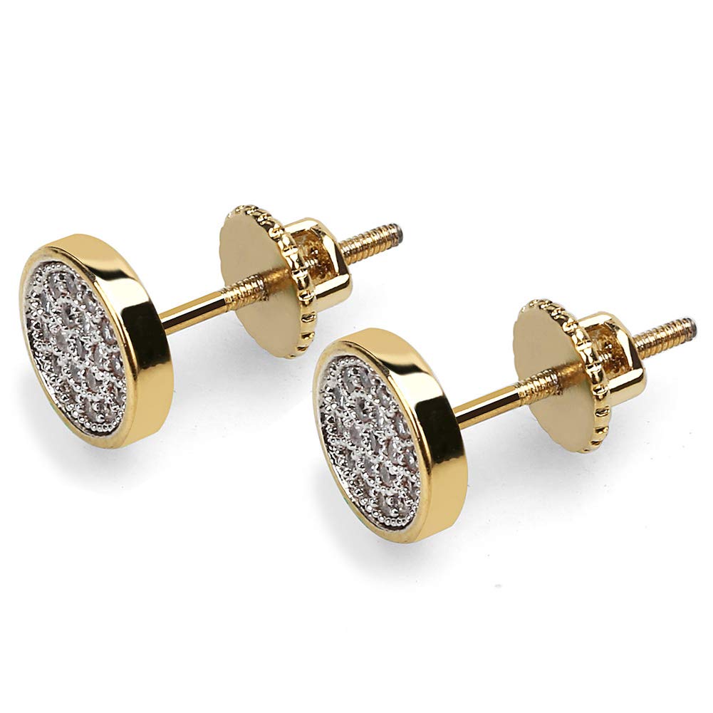 TOPGRILLZ 14K Gold and Silver Plated Iced out CZ Cluster Round Bling Screw Back Stud Earrings for Men and Women Hip Hop Jewelry
