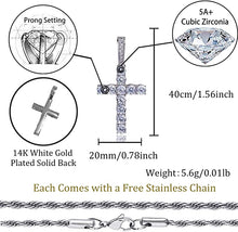 Load image into Gallery viewer, TOPGRILLZ 14K Gold&amp;Silver Plated Solid Iced out CZ Lab Cubic Zirconia Cross Pendant Necklace for Men Women Stainless Chain
