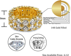 TOPGRILLZ 9mm 2Rows Round Cut 14K Silver Plated Iced Out Lab Diamond Wedding Band Eternity Bands Ring for Men Women