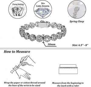Tennis Bracelet for Women 1 Row 10mm 14K Gold Plated Iced Out CZ Zircon Solitaire Cluster Lab Diamond Tennis Link for Men Women Fashion Birthday Gifts