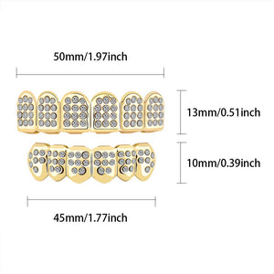 OYOGAA 14K Gold Plated ICED Out CZ Teeth Grillz Top Bottom Tooth Caps Hip Hop Bling New Gold Shiny Grills Costume jewelry