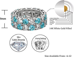 TOPGRILLZ 9mm 2Rows Round Cut 14K Silver Plated Iced Out Lab Diamond Wedding Band Eternity Bands Ring for Men Women