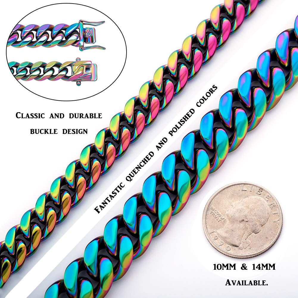TOPGRILLZ Colorful Rainbow Cuban Link Chain Bracelet