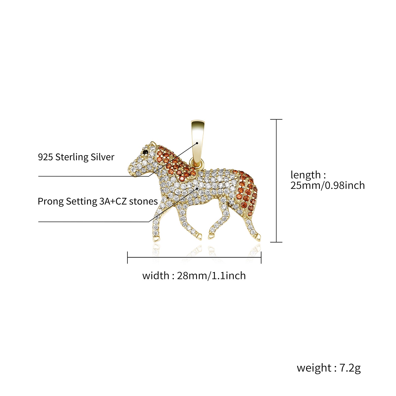 925 Horse Pendant - Gold