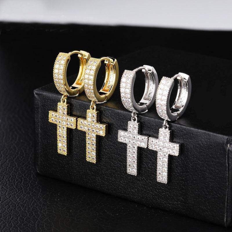 Iced Cross Stud Earrings - GOLD - Alliceonyou