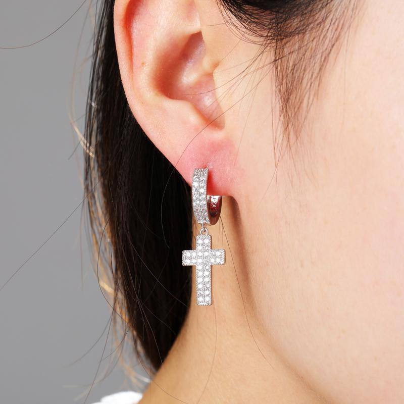 Iced Cross Stud Earrings - SILVER - Alliceonyou