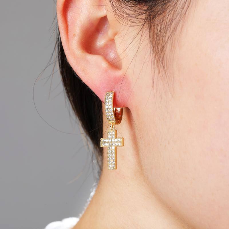 Iced Cross Stud Earrings - GOLD - Alliceonyou