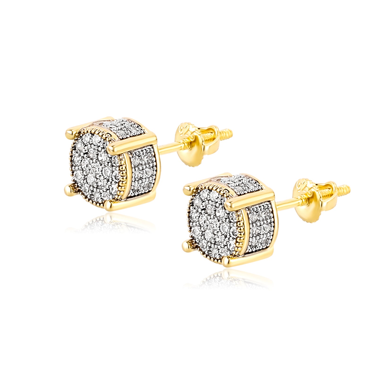 TOPGRILLZ 14K Gold and Silver Plated Iced out CZ Cluster Round Bling Screw Back Stud Earrings for Men and Women Hip Hop Jewelry