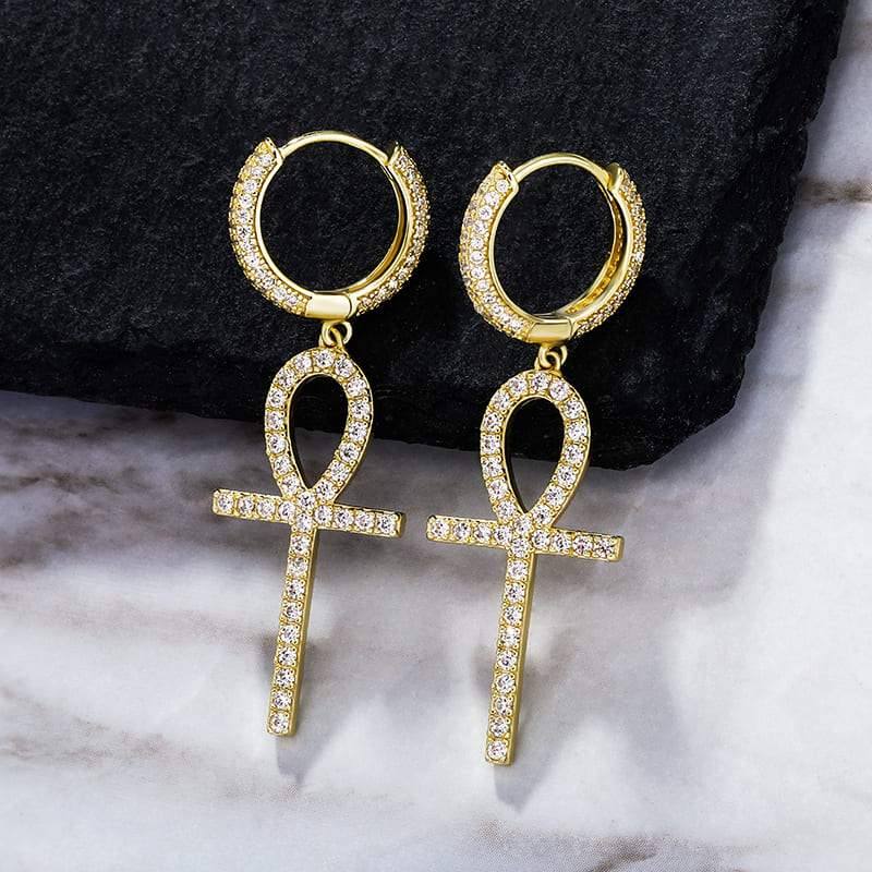 925 Ankh Cross Earrings - GOLD - Alliceonyou