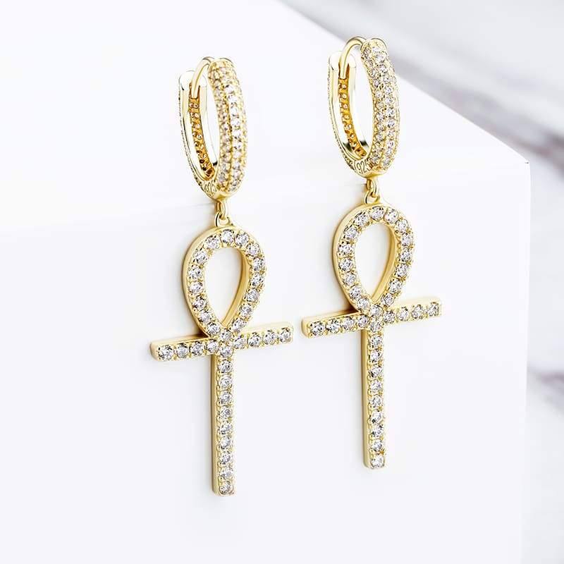 925 Ankh Cross Earrings - GOLD - Alliceonyou