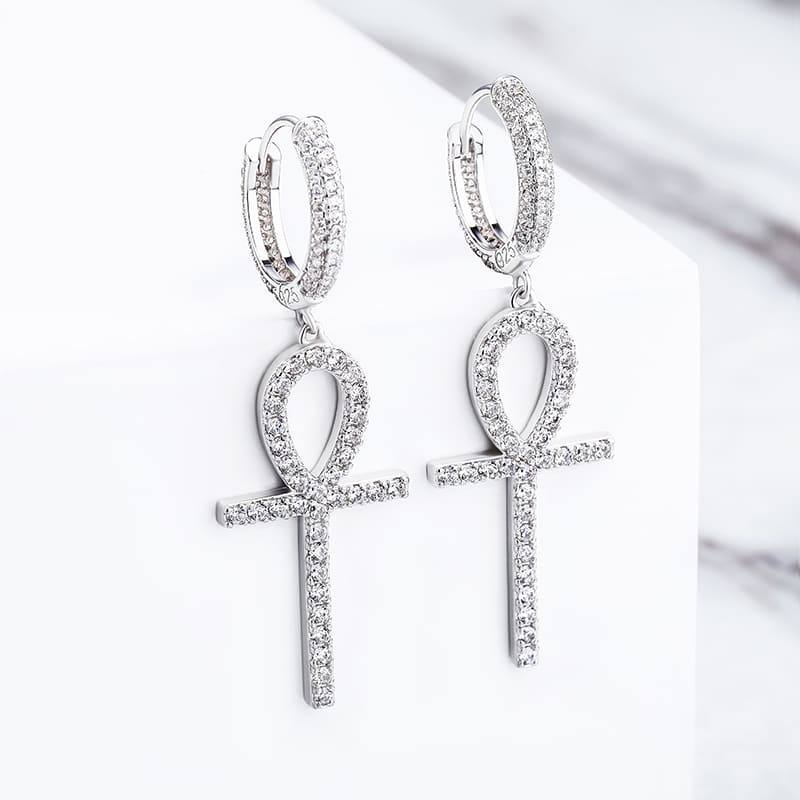 925 Ankh Cross Earrings - SLIVER - Alliceonyou