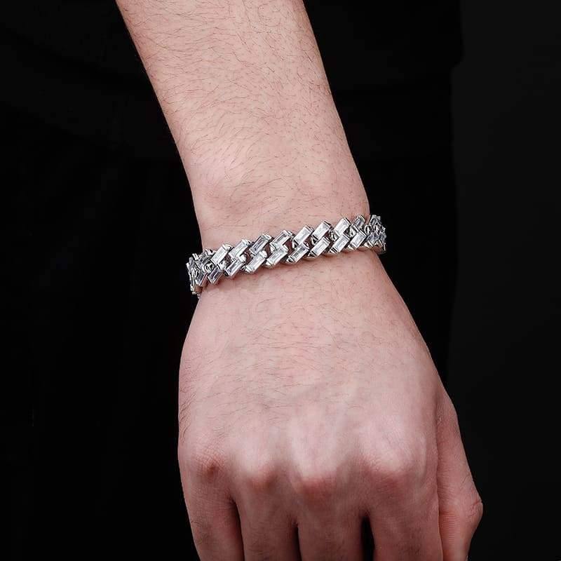 12MM Baguette Prong Link Bracelet - SLIVER - Alliceonyou