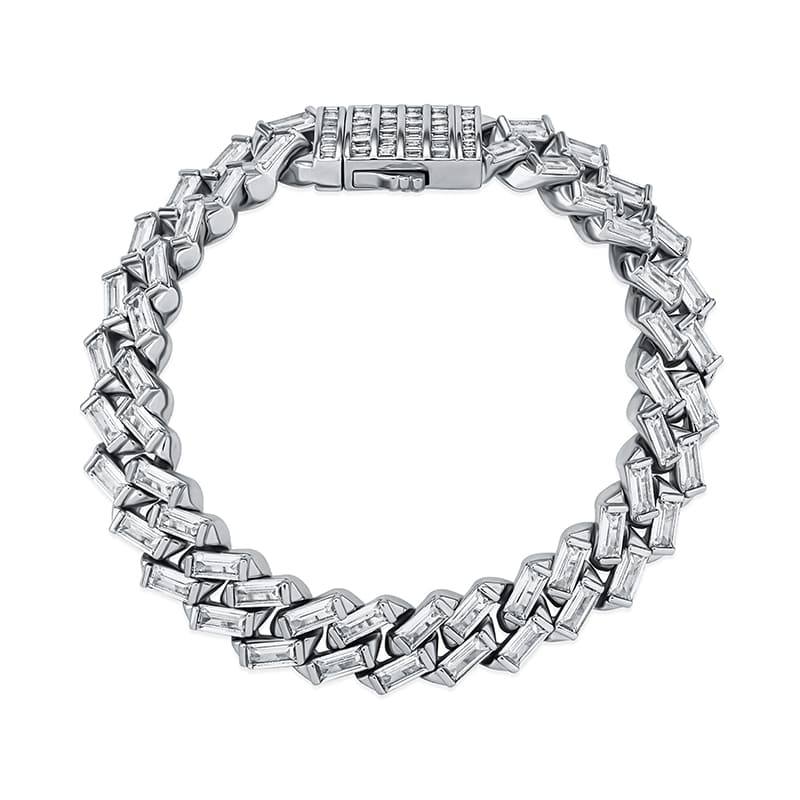 12MM Baguette Prong Link Bracelet - SLIVER - Alliceonyou