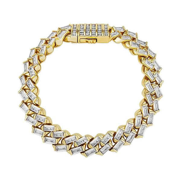 12MM Baguette Prong Link Bracelet - GOLD - Alliceonyou