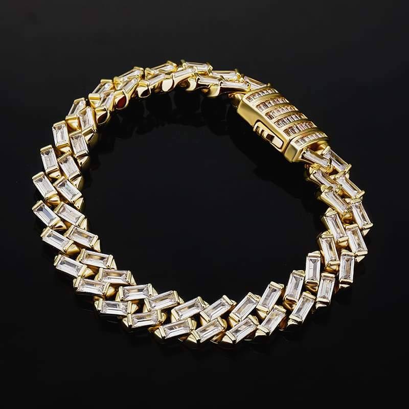 12MM Baguette Prong Link Bracelet - GOLD - Alliceonyou